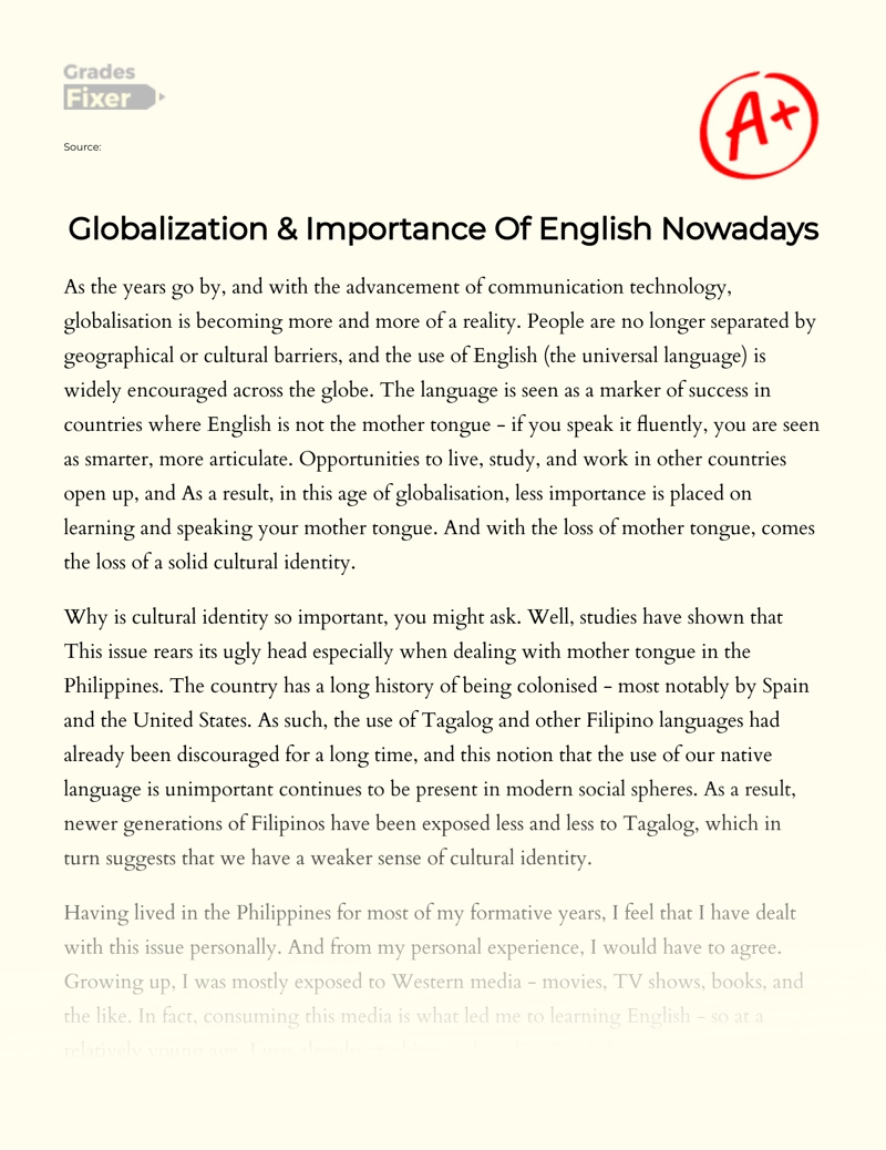 Globalization: Importance of English Nowadays essay