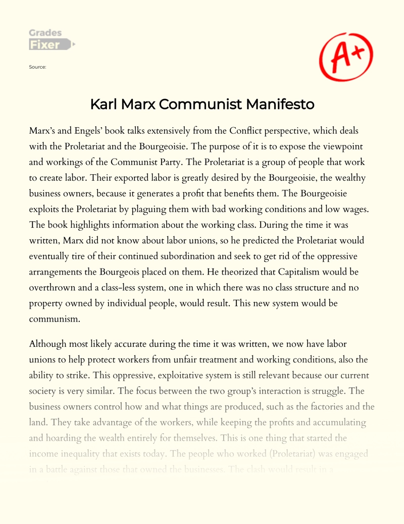 Karl Marx Communist Manifesto essay
