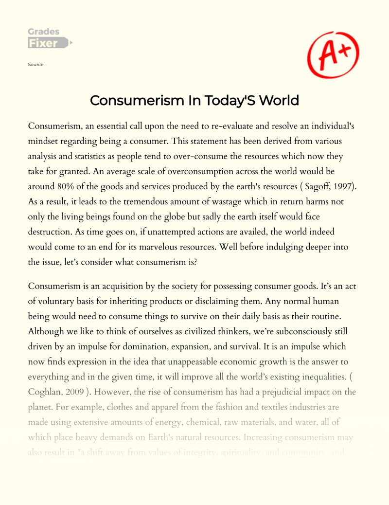 Consumerism in Today's World Essay