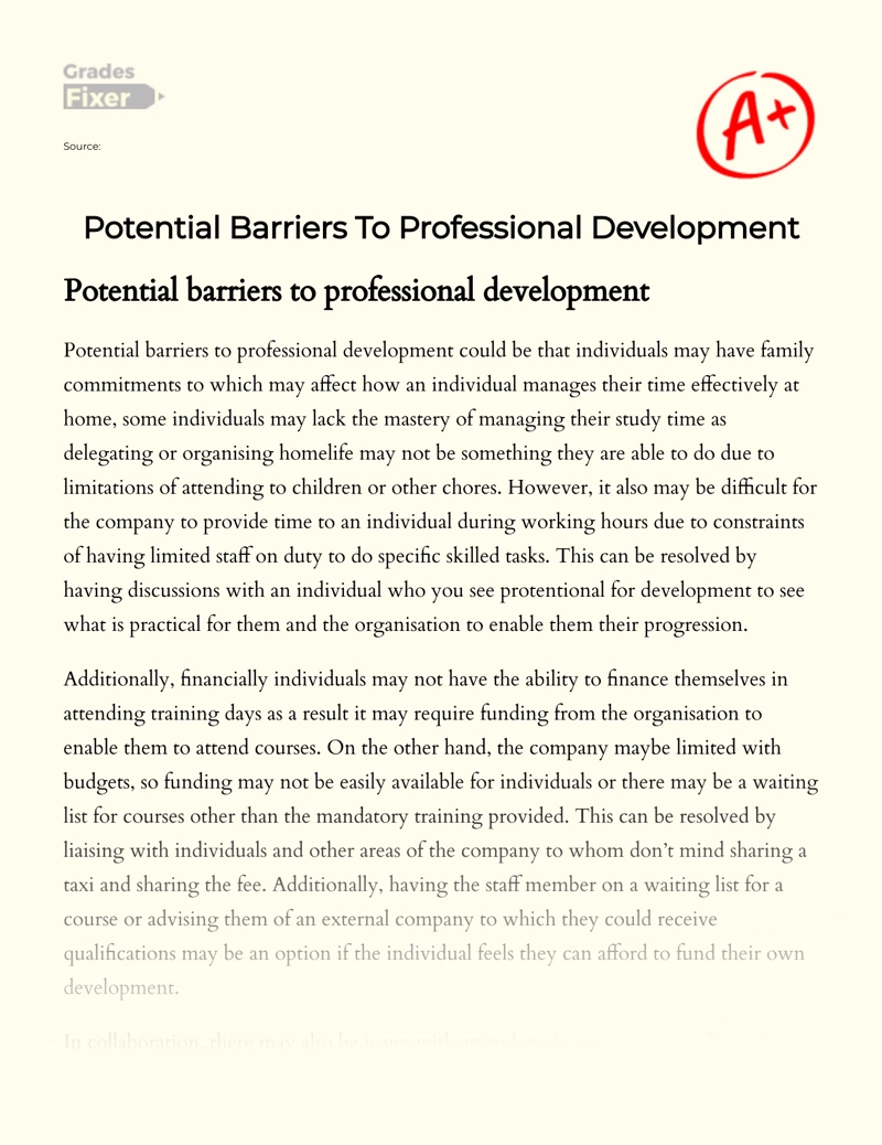 Potential Barriers to Professional Development essay