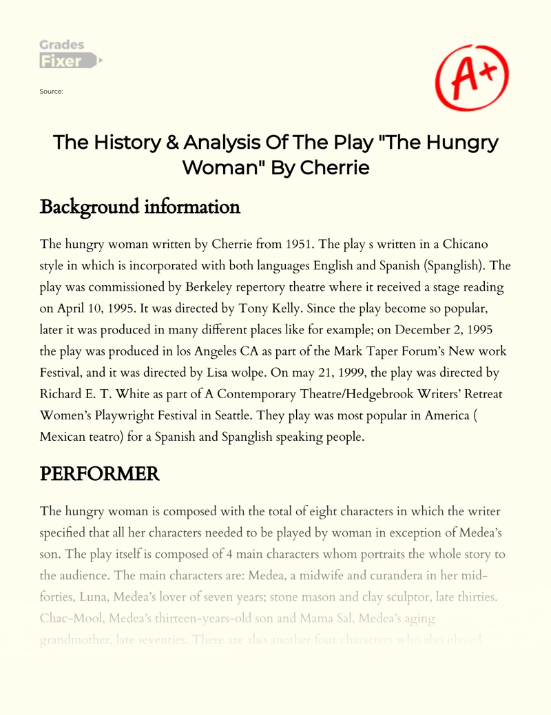 The Cherrie's Play "The Hungry Woman": Summary, History & Analysis  Essay