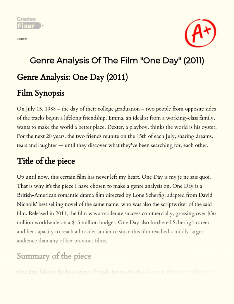 Genre Analysis of The Film "One Day" (2011) Essay