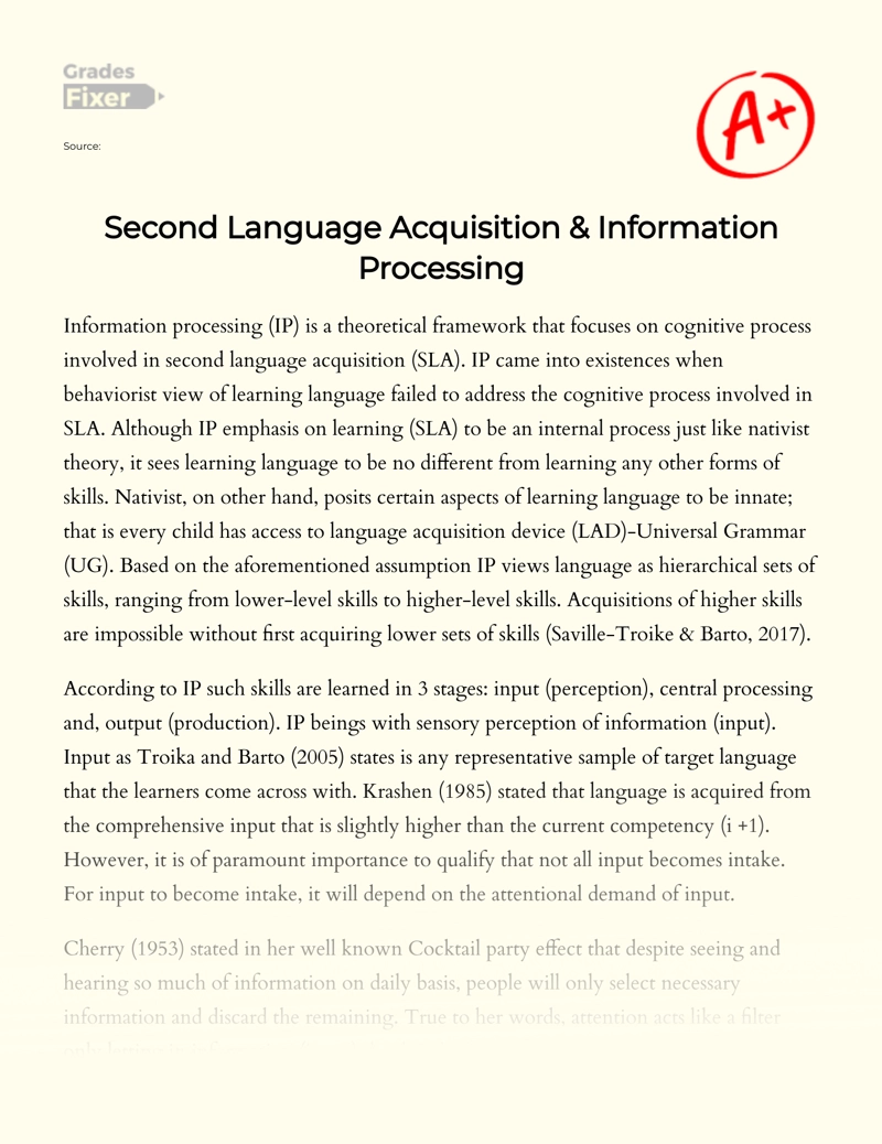Second Language Acquisition & Information Processing essay