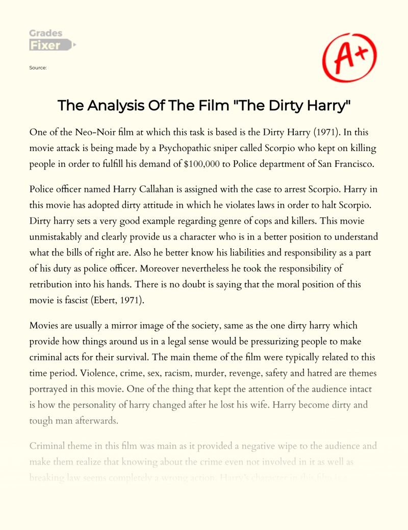 The Analysis of The Film "The Dirty Harry" Essay