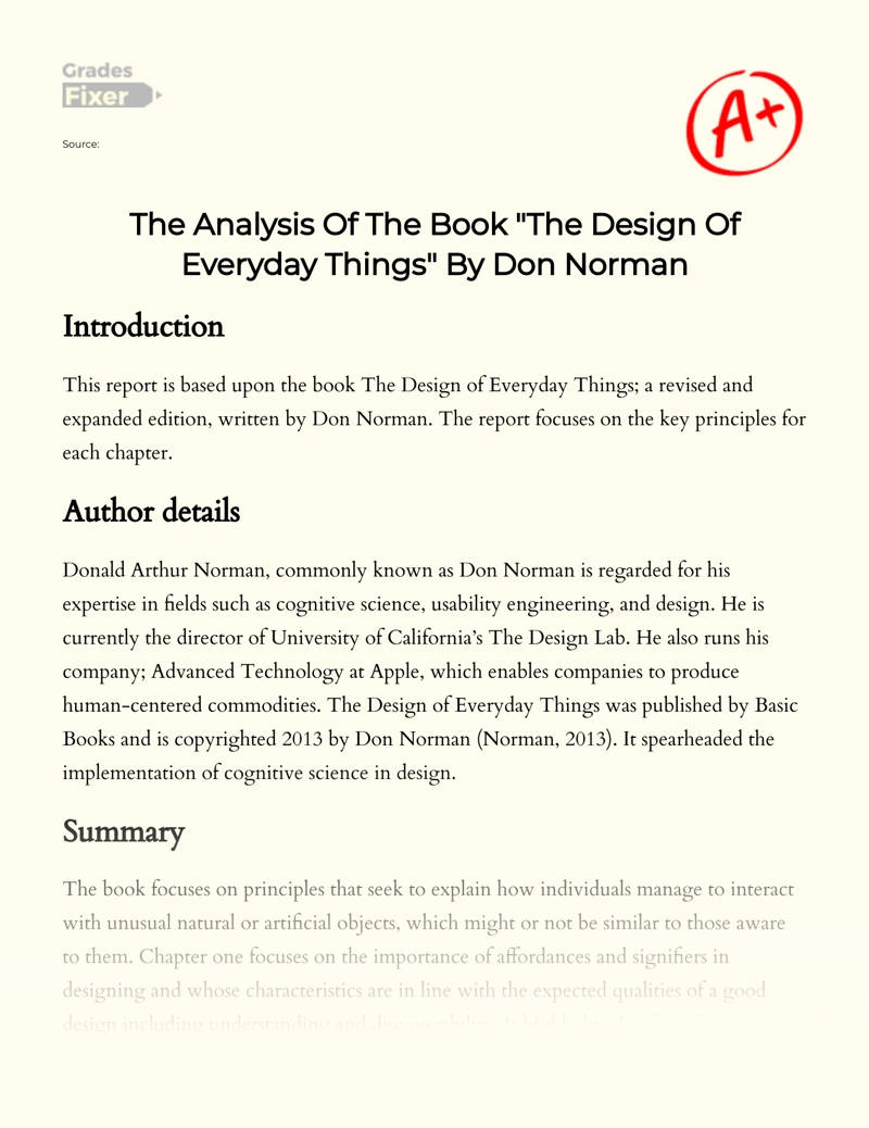 The Analysis of The Book "The Design of Everyday Things" by Don Norman Essay