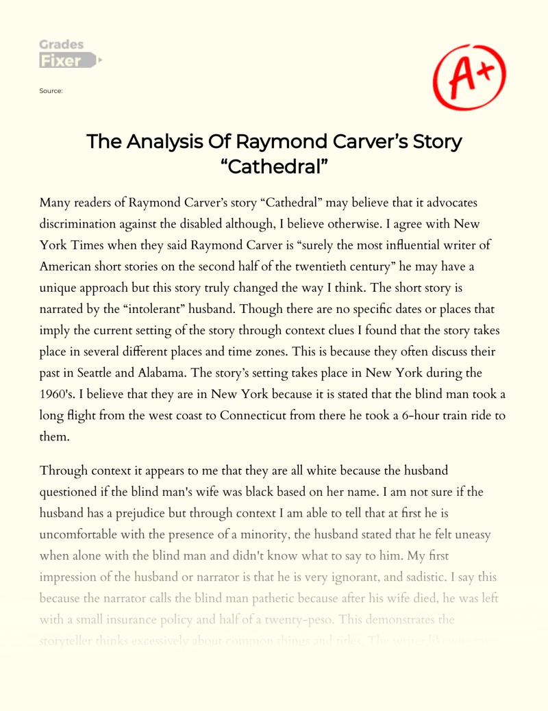 The Analysis of Raymond Carver’s Story "Cathedral" Essay