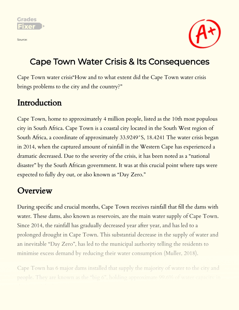 Cape Town Water Crisis & Its Consequences Essay