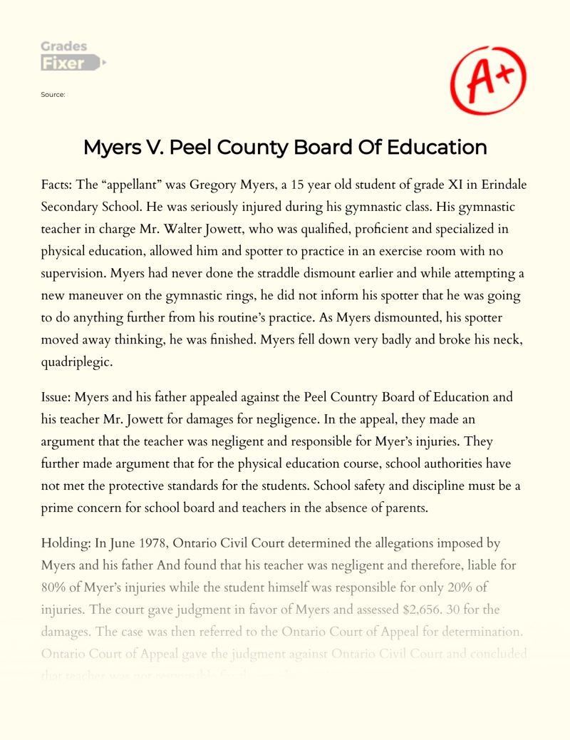 Myers V. Peel County Board of Education essay