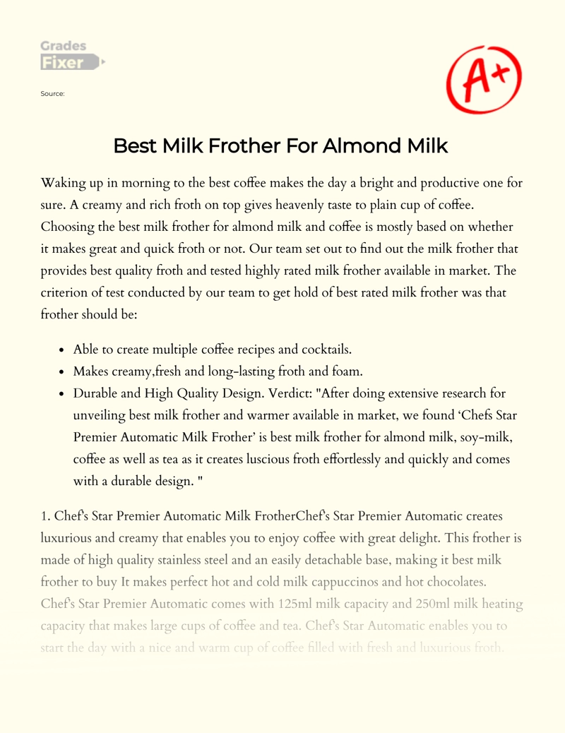 Best Milk Frother for Almond Milk  essay