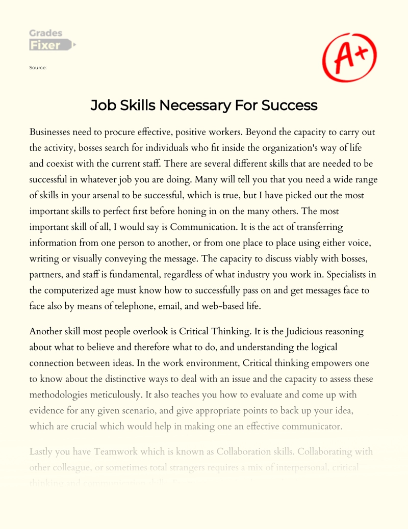 Job Skills Necessary for Success Essay
