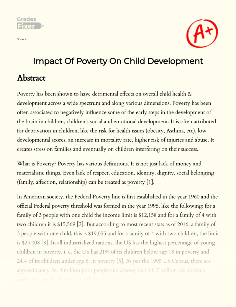 A Difficult Childhood: Effects of Poverty on Child Development Essay