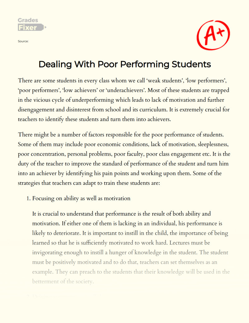 Dealing with Poor Performing Students Essay