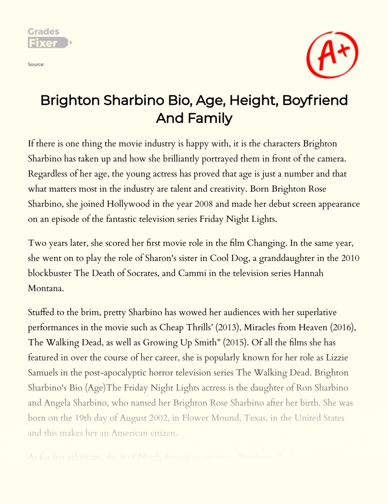 Brighton Sharbino: Bio, Age, Height, Boyfriend and Family essay