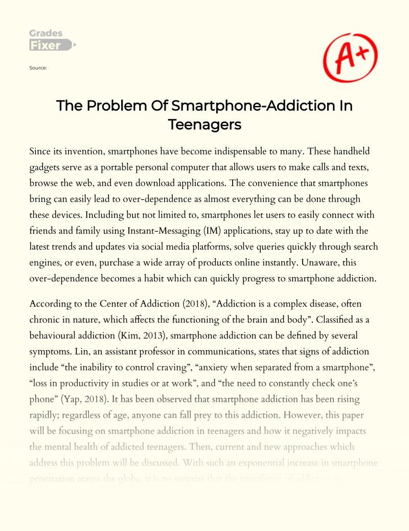 The Problem of Smartphone-addiction in Teenagers Essay