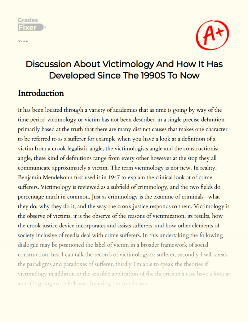 Discussion About Victimology and How It Has Developed since The 1990s to Now Essay