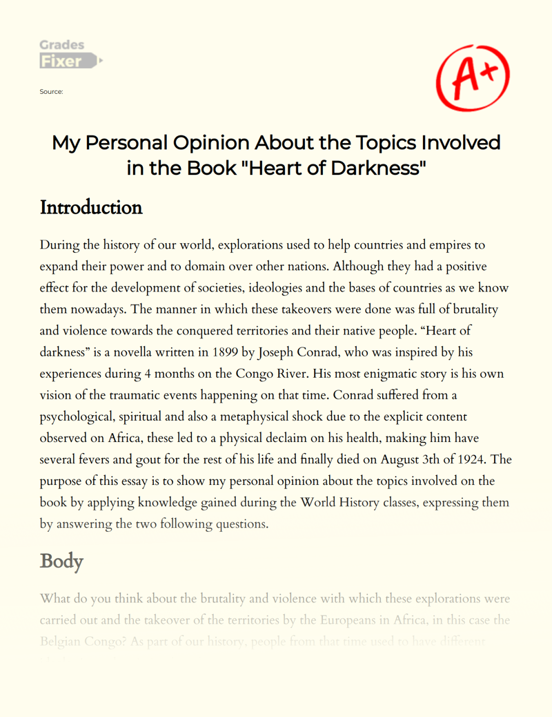 A Reflection on The "Heart of Darkness" and Its Main Themes Essay
