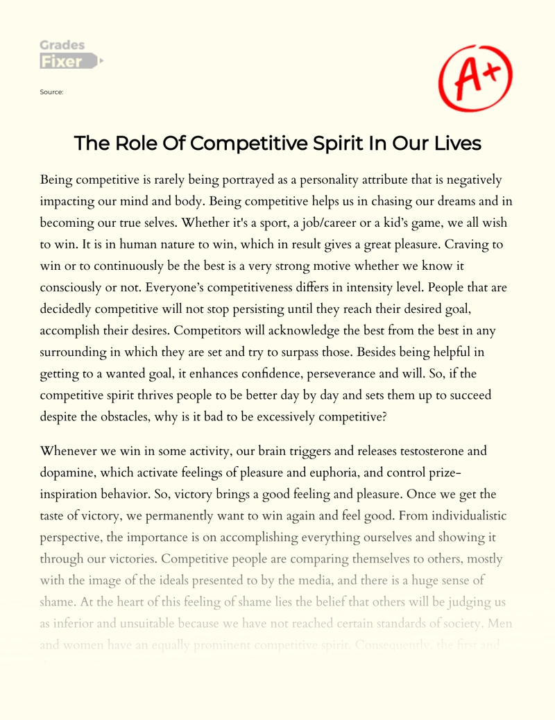 The Role and Importance of Competitive Spirit in Our Lives essay