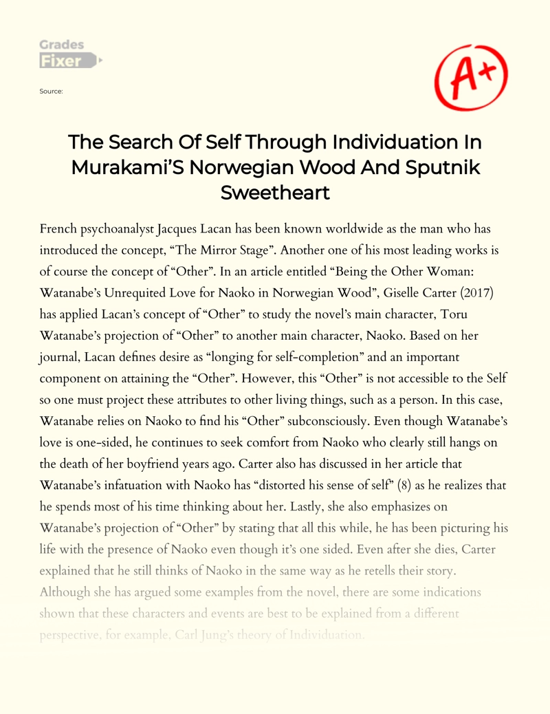 The Search of Self Through Individuation in Murakami’s Norwegian Wood and Sputnik Sweetheart Essay