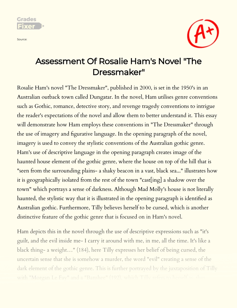 Assessment of Rosalie Ham's Novel "The Dressmaker" Essay