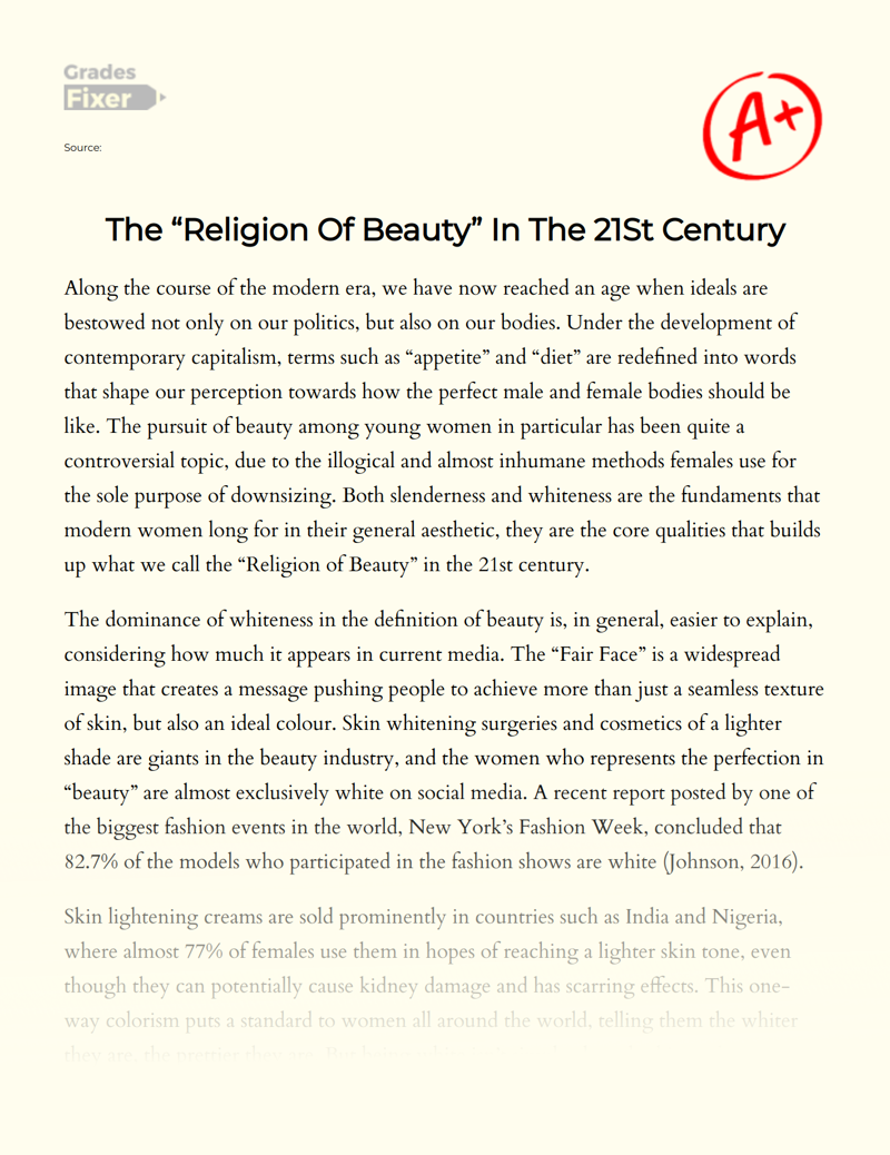 The "Religion of Beauty" in The 21st Century Essay