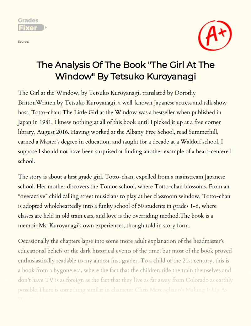 The Analysis of The Book "The Girl at The Window" by Tetsuko Kuroyanagi Essay