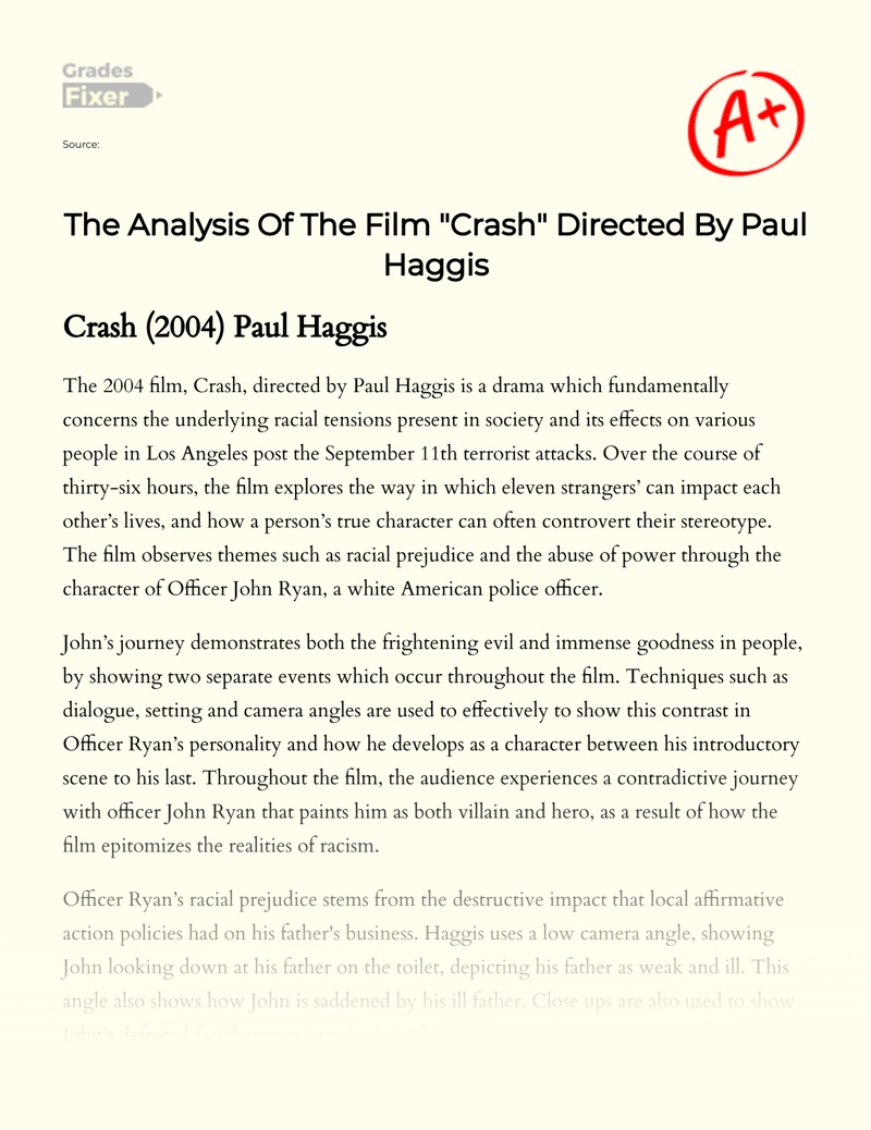 The Analysis of The Film "Crash" Directed by Paul Haggis Essay