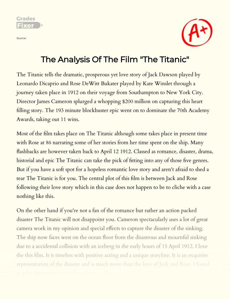 The Analysis Of The Film The Titanic Essay Example 1115 Words Gradesfixer