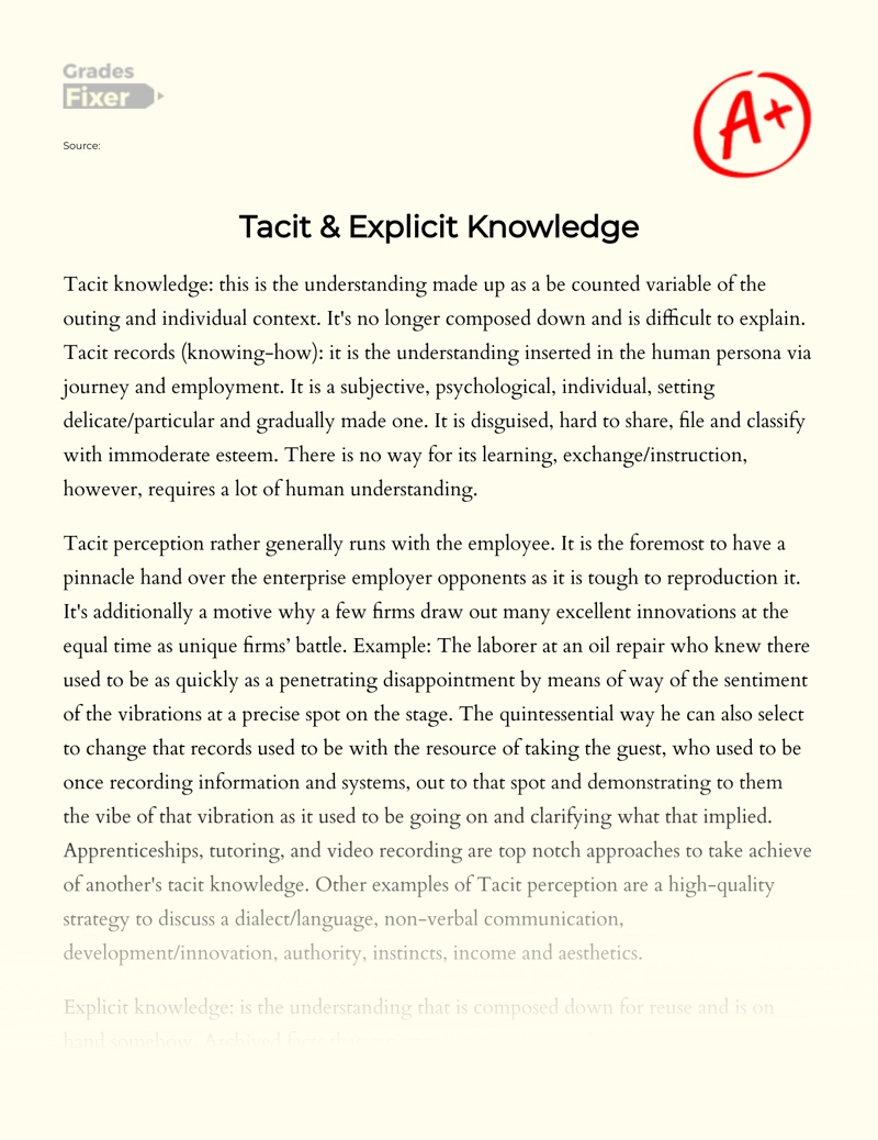 Tacit & Explicit Knowledge Essay