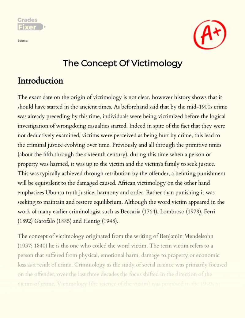 Victimology: Concept, Definition, Paradigms and Paradoxes essay