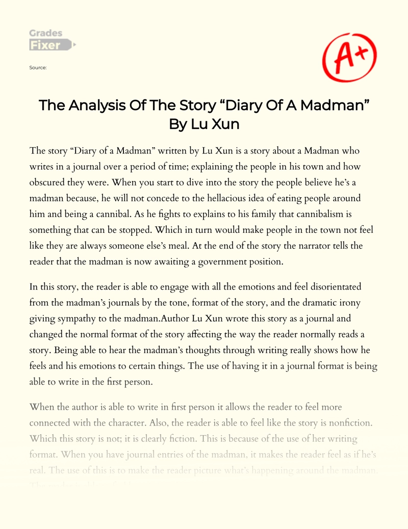 The Analysis of The Story "Diary of a Madman" by Lu Xun essay