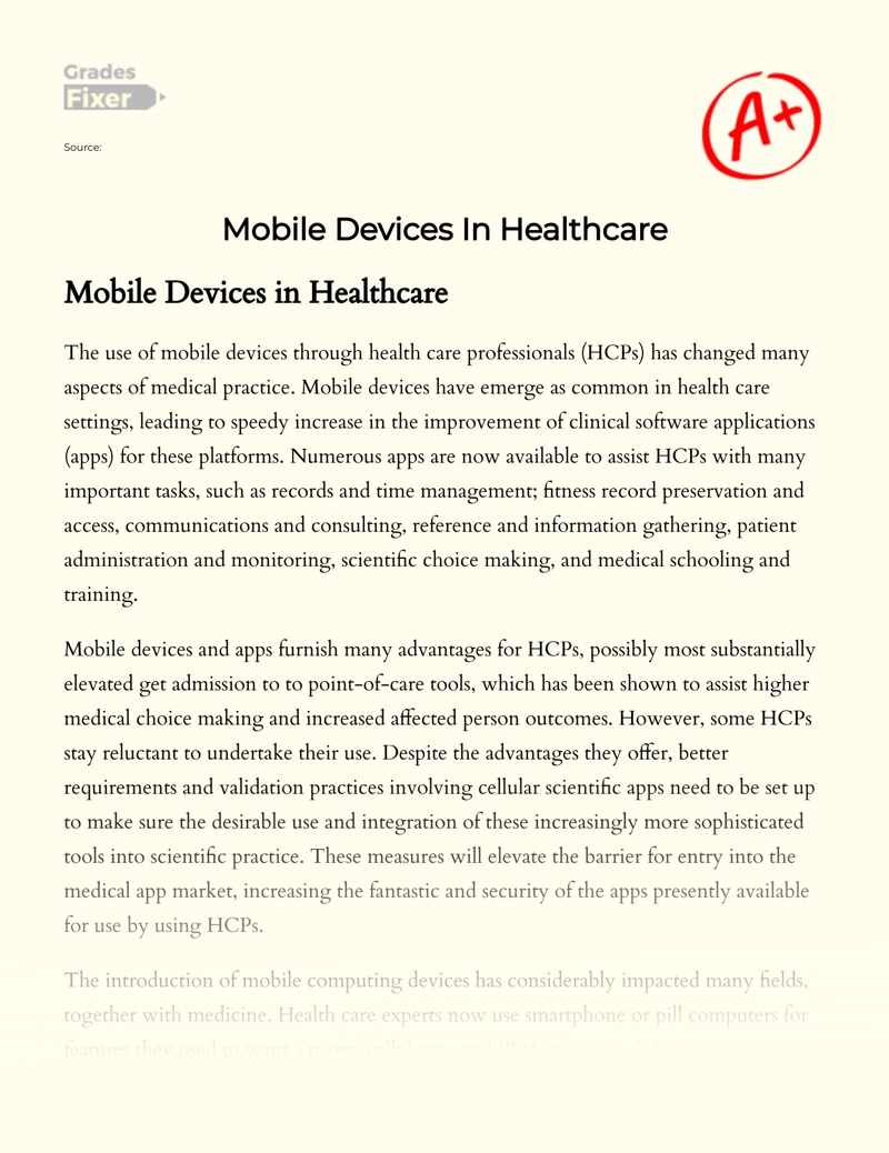 Mobile Devices in Healthcare Essay
