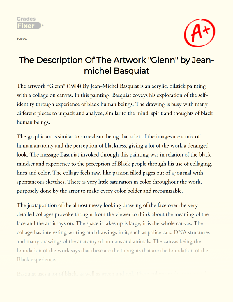 The Description of The Artwork "Glenn" by Jean-michel Basquiat Essay