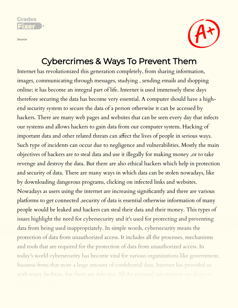 Cybercrimes & Ways to Prevent Them Essay