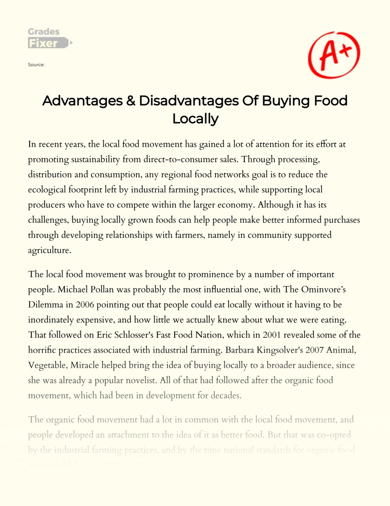 Advantages & Disadvantages of Buying Food Locally essay