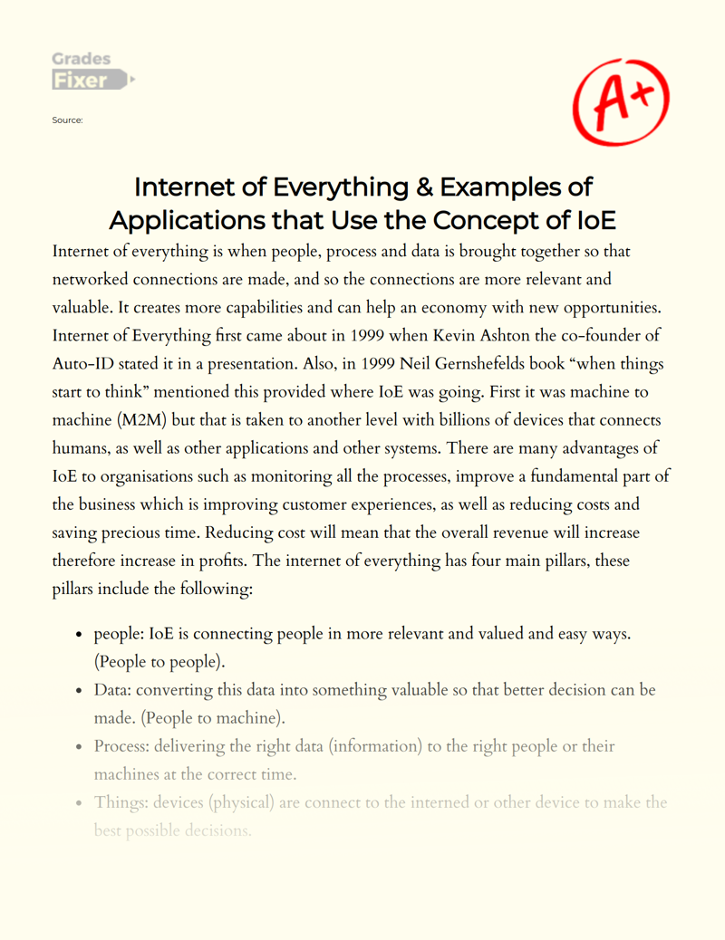 Internet of Everything & Examples of Applications that Use The Concept of Ioe Essay