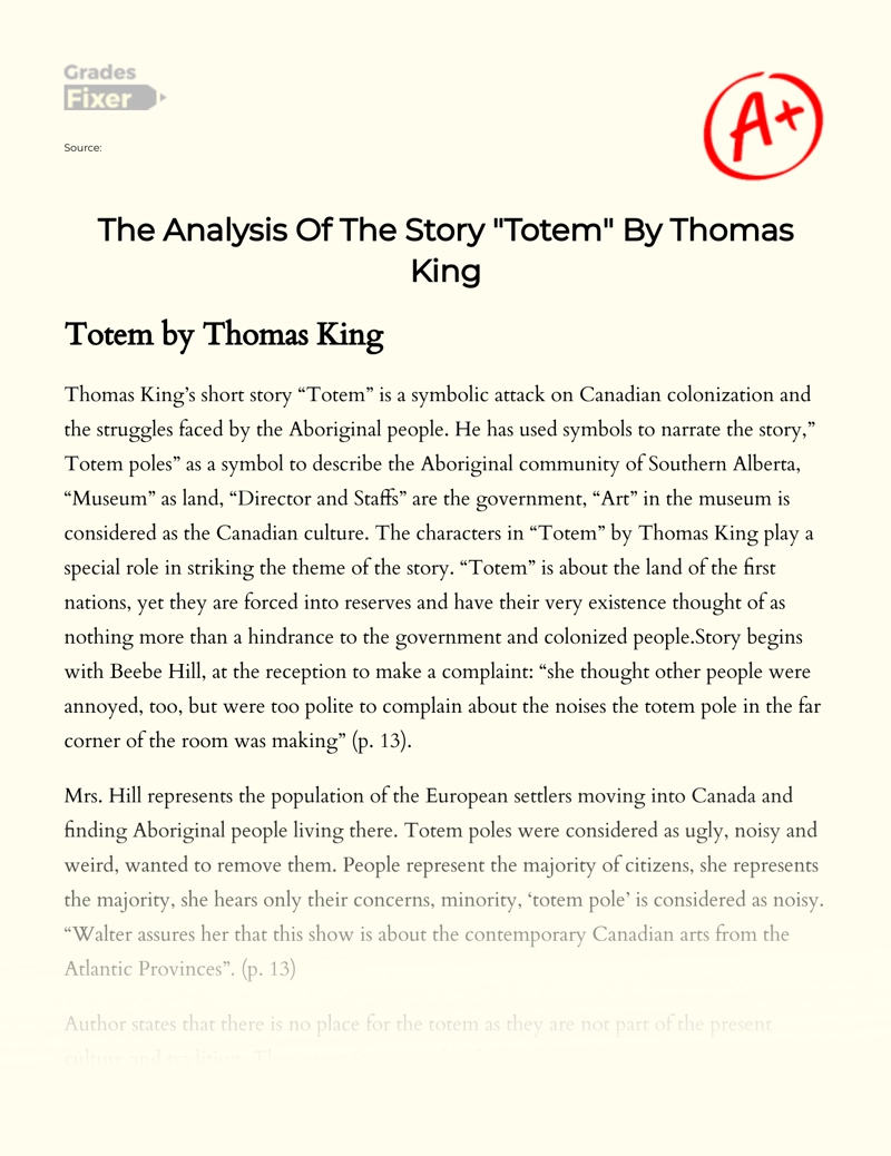 The Analysis of The Story "Totem" by Thomas King essay