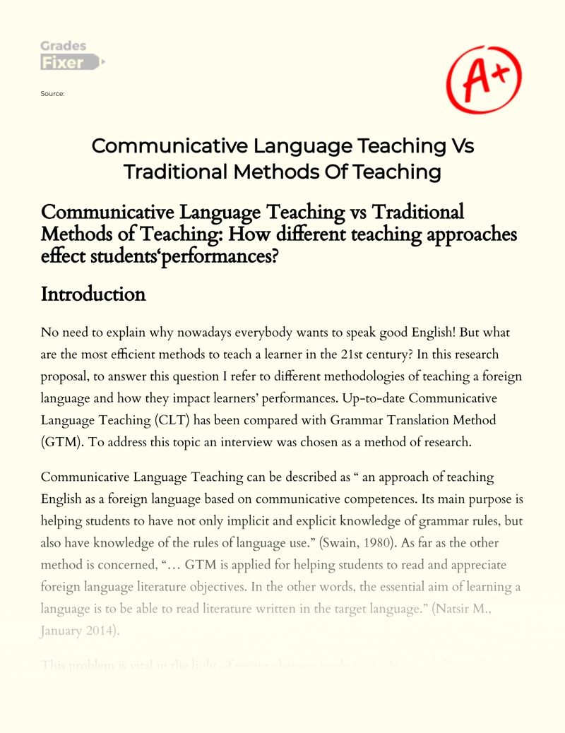 Communicative Language Teaching Vs Traditional Methods of Teaching essay