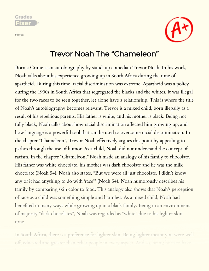 Trevor Noah The "Chameleon" Essay