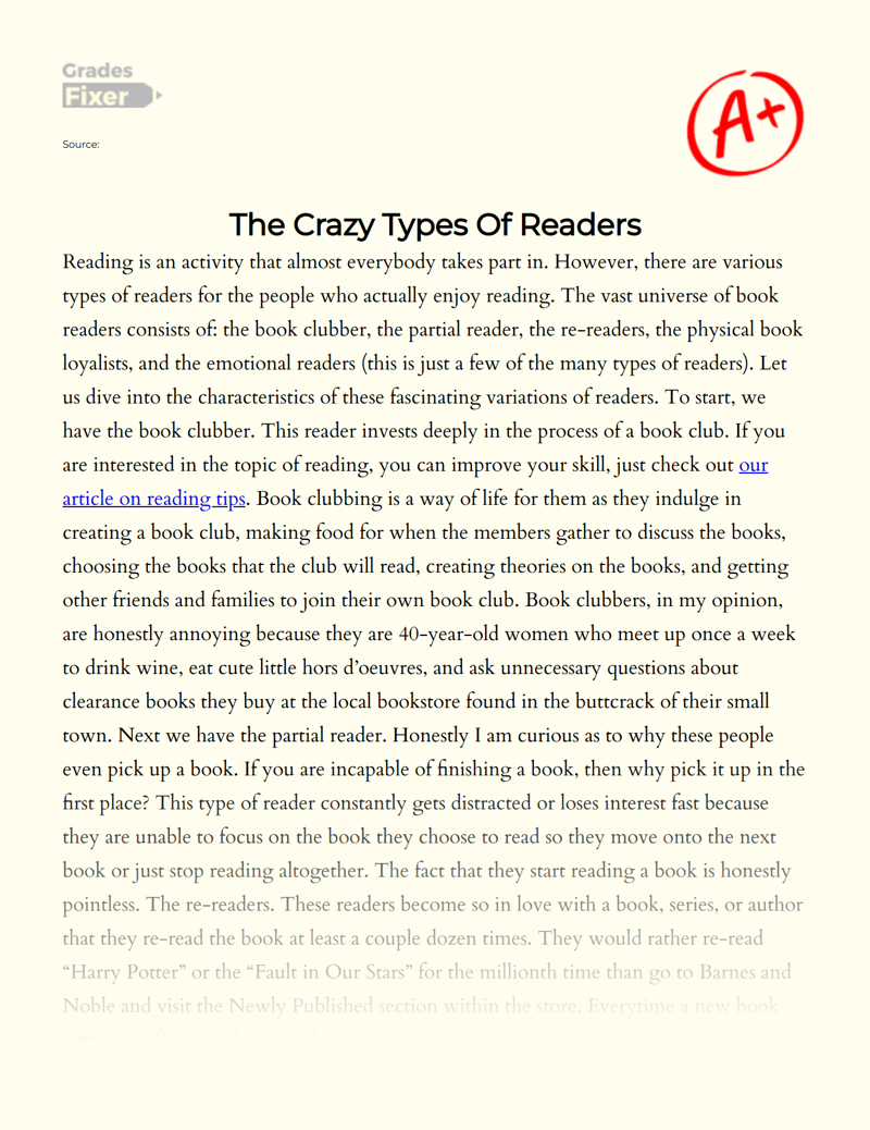The Crazy Types of Readers Essay