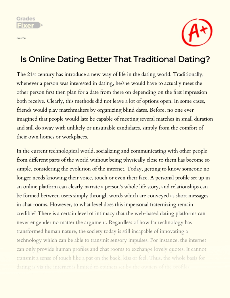Online Dating Better Or Traditional Dating essay