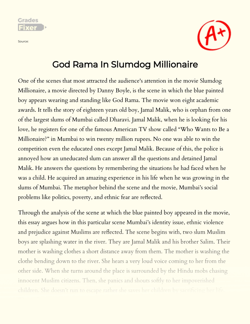 God Rama in Slumdog Millionaire essay