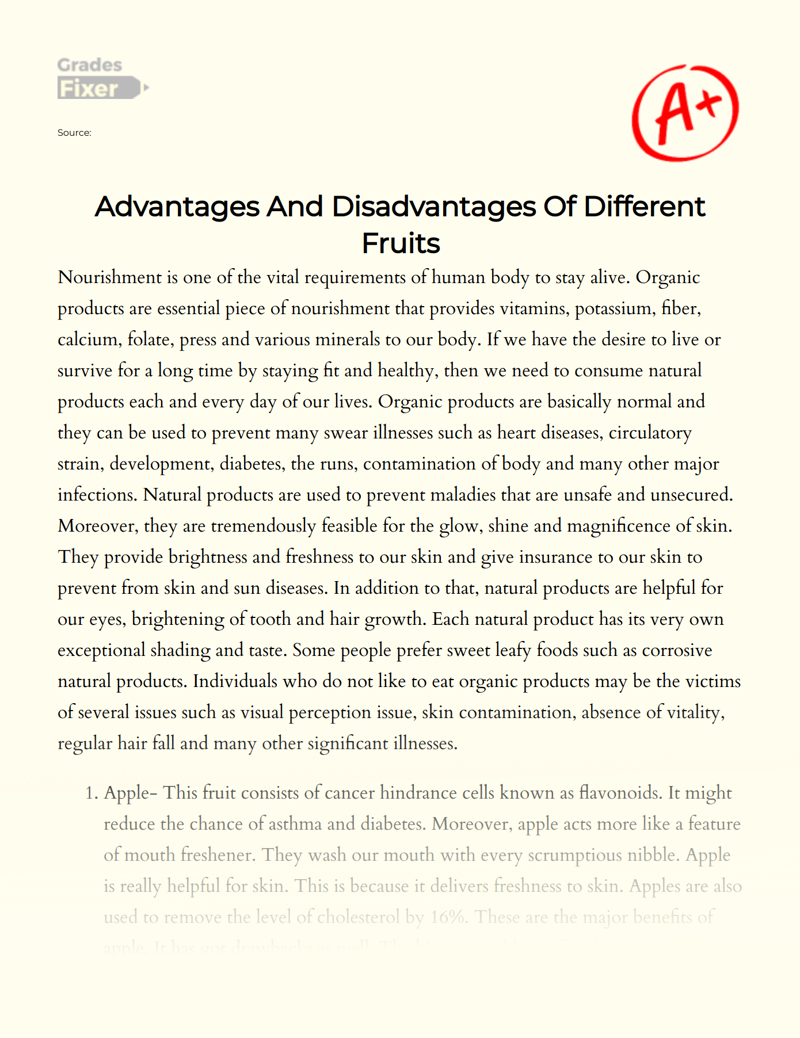 Advantages and Disadvantages of Different Fruits Essay