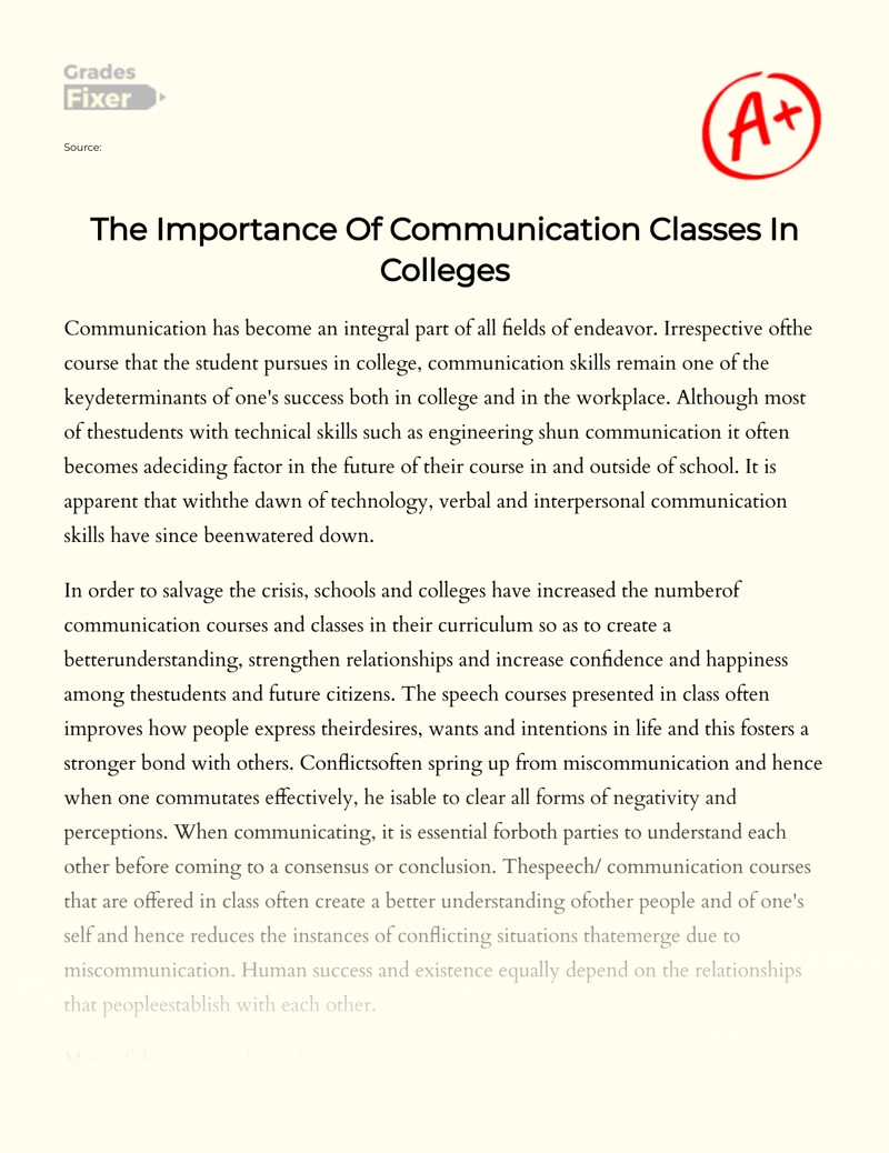 The Importance of Communication Classes in Colleges Essay