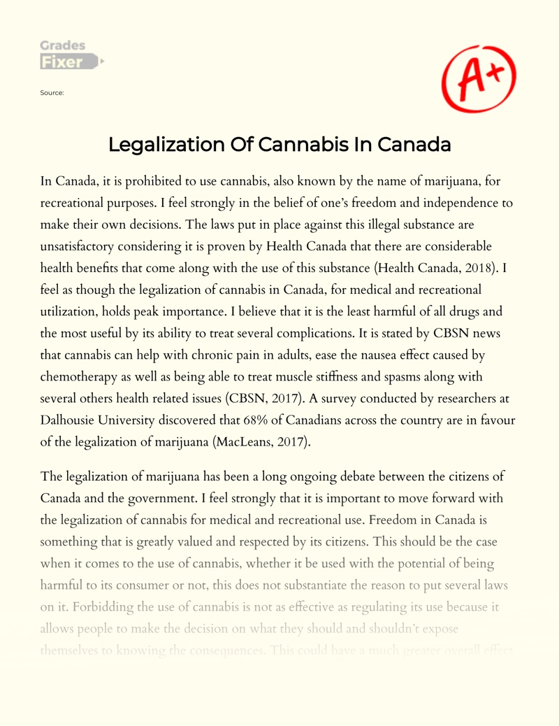 The Issue of Legalization of Cannabis in Canada Essay