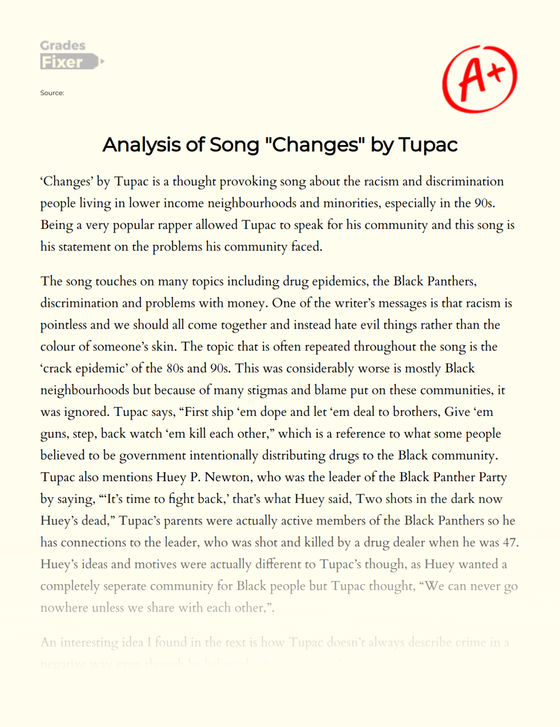 Analysis of Song "Changes" by Tupac essay