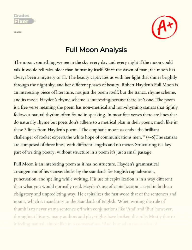 "The Full Moon": a Literary Analysis Essay
