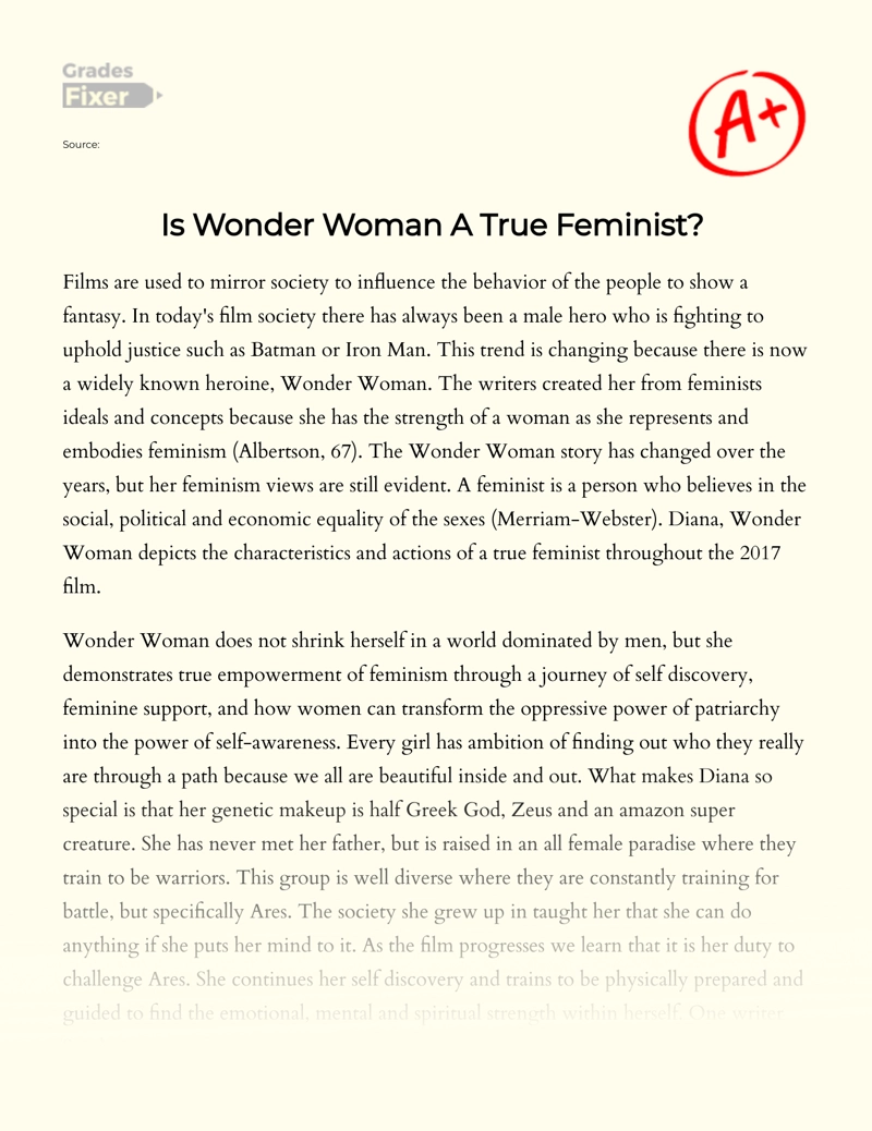 Wonder Woman as a True Feminist essay