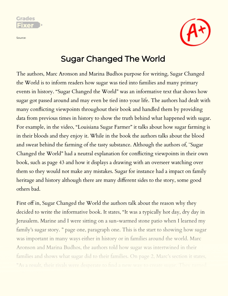 Sugar Changed The World  essay