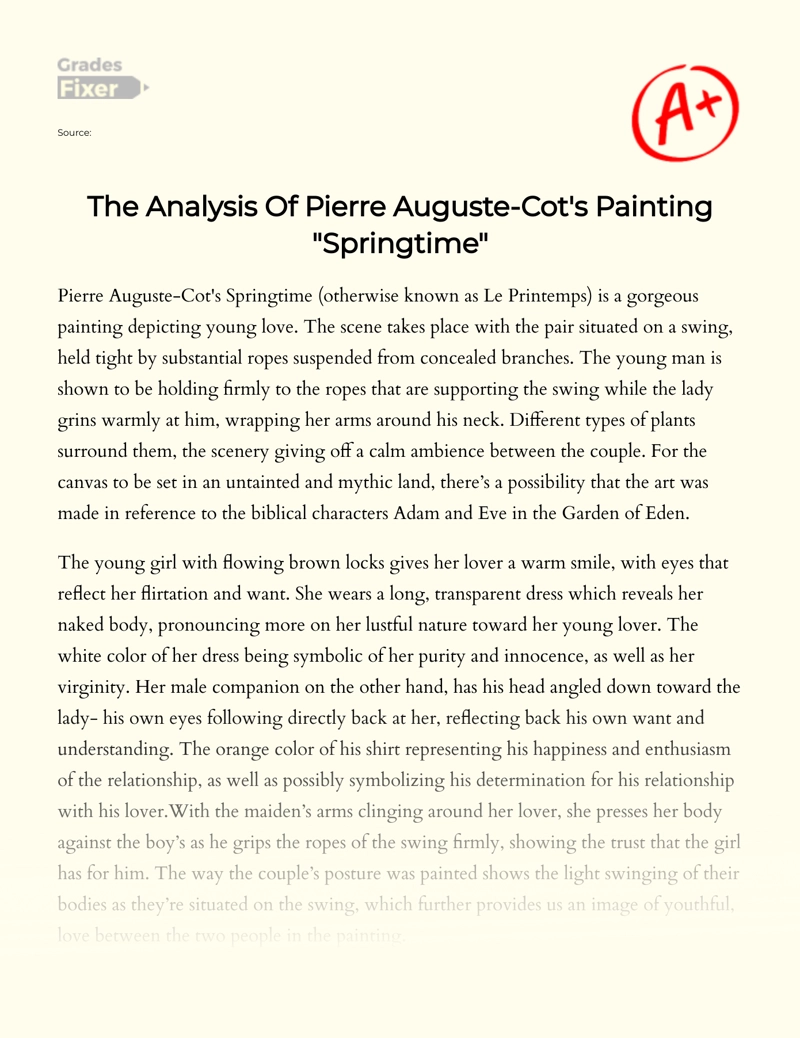 The Analysis of Pierre Auguste-cot's Painting "Springtime" Essay