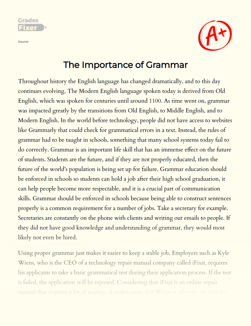 The Importance of Grammar Essay